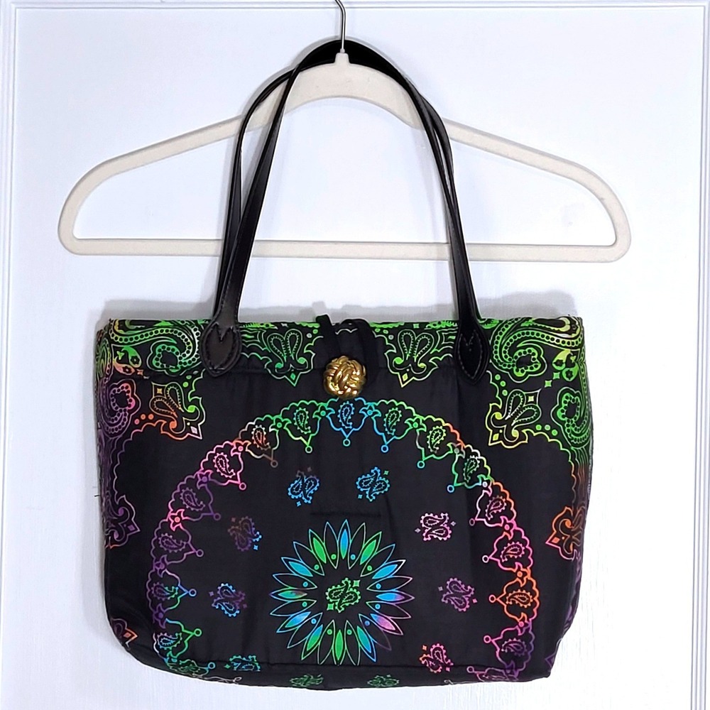 Lily & Mason Creations Womens Neon Paisley Mandala Tote Bag Black Rainbow Large